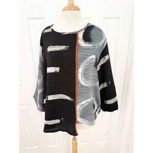 Shekina Womens Black White Forms in Silk Abstract Print 3/4 Sleeve Blouse Large